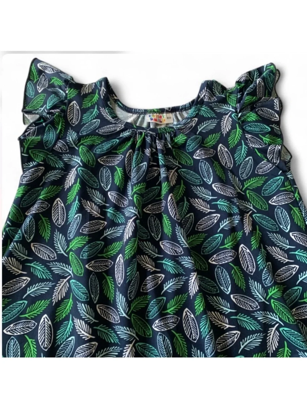 Dot Dot Smile Blue Green Leaf Print Dress Water Play Beach Park Casual Girl 8/10